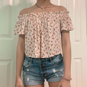 pink floral off the shoulder top